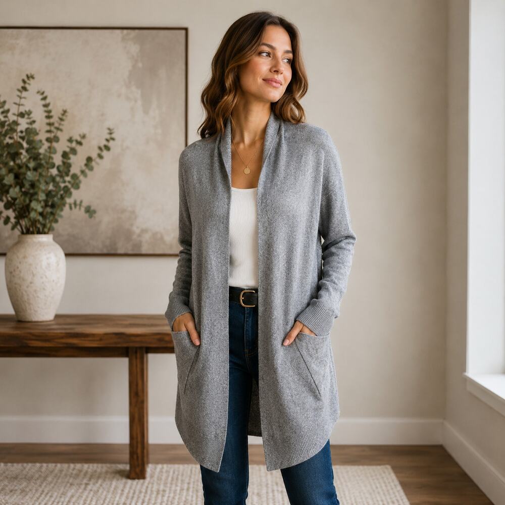 LUTZ & PATMOS SZ XS/S Cashmere Wool Blend Long Line Open Cardigan Gray